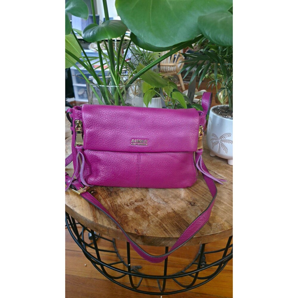 Aimee Kestenberg Pink Pebbled Leather Crossbody Bag Gold Hardware Magnetic Zip